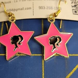 Barbie Dangle Star Earrings Pink